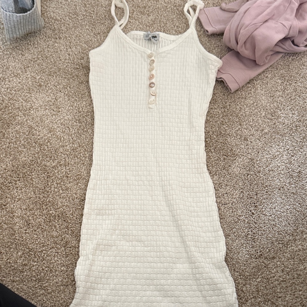 Fashion Nova Cream Button-Detail Midi Dress